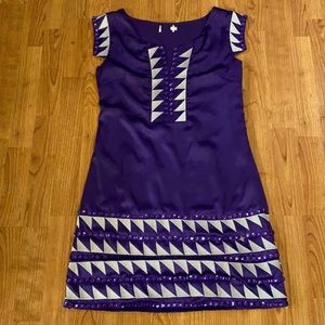 Purple Silk lined dress with stones. Size 4